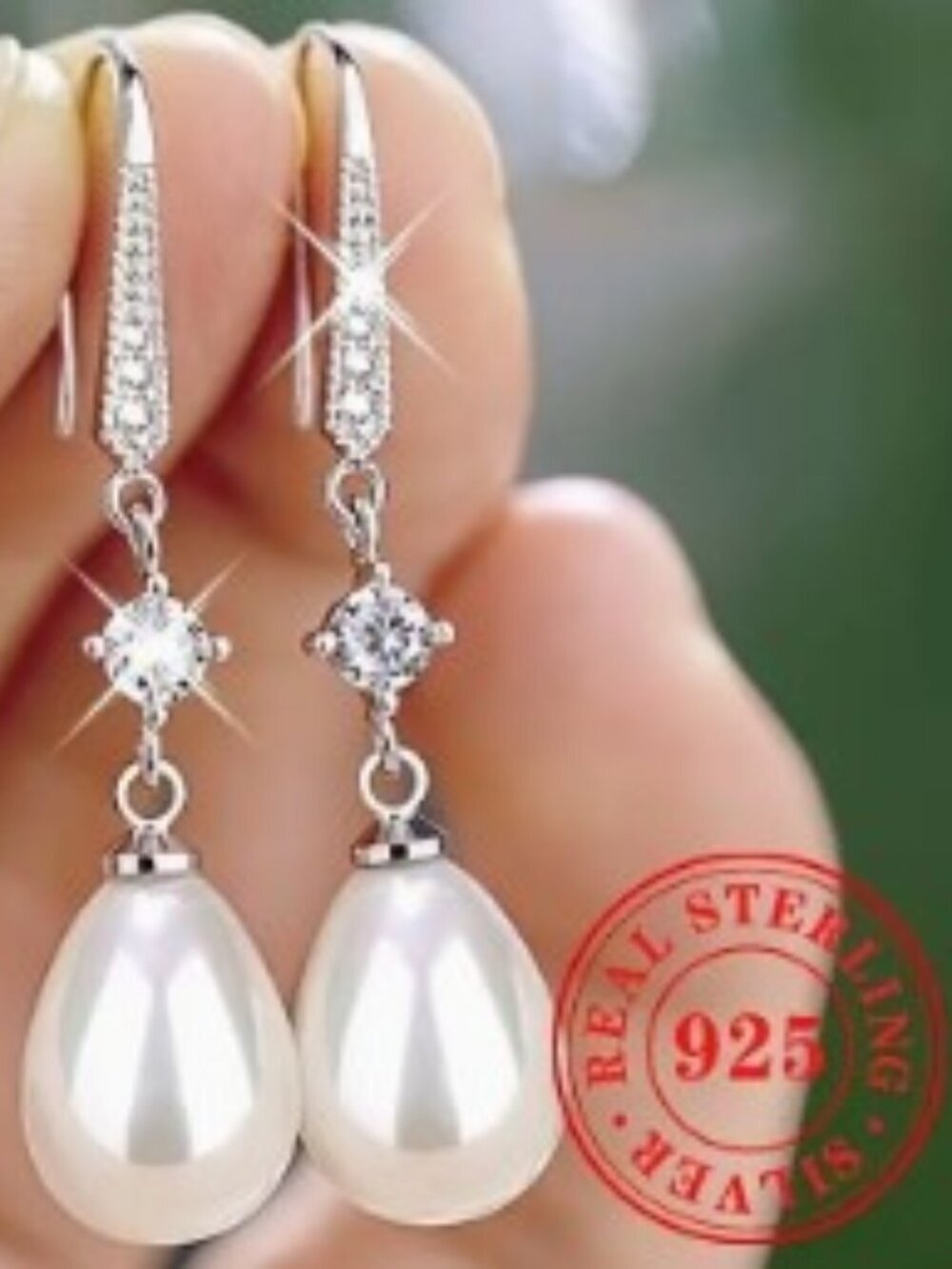 Sterling Silver S925 Dangle Earrings Faux Pearl Hypoallergenic Nickel-Free